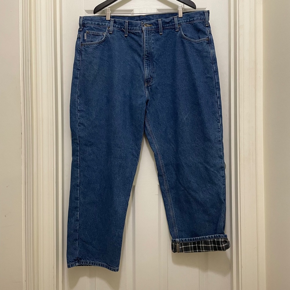 Carhartt Relaxed Fit Blue Denim Jeans Flannel Lined B172‎ DST 46x30 Actual 44x29